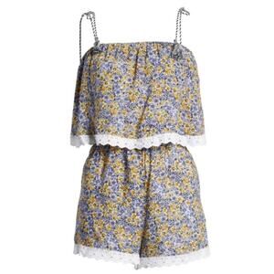 CUPCAKES AND CASHMERE Andria Sleeveless Romper‎ Size M Floral Print Blue Yellow